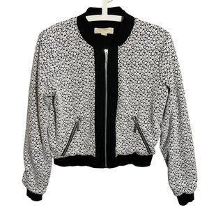 Michael Kors Black & White Floral-Print Bomber Jacket